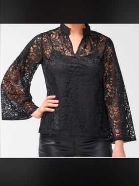 Chico's black lace bell sleeve blouse with cami Size 14 NWT
